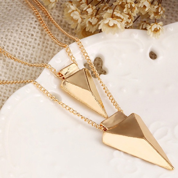 Triangle Pendant V Shape Layered Necklace - Golden - Picture 2 of 4